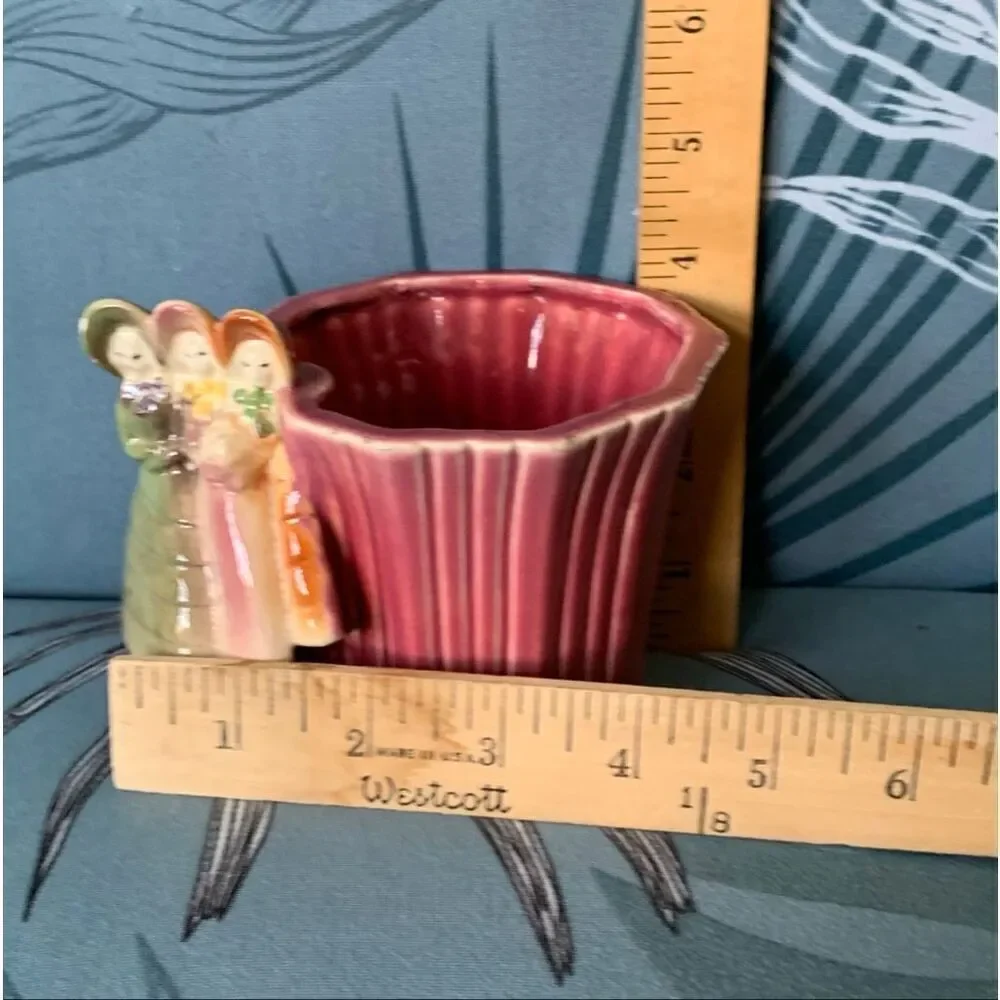 2 Dutch Girl Planters Vase Ceramic Vintage MCM Retro Art Deco